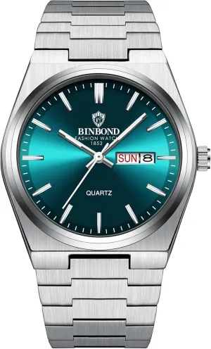 Watches for Men: Stainless Steel Day Calendar Watch Luminous Hands Business Dress Wrist Watch achievement unadorned raven OIDEA Analog Quartz 