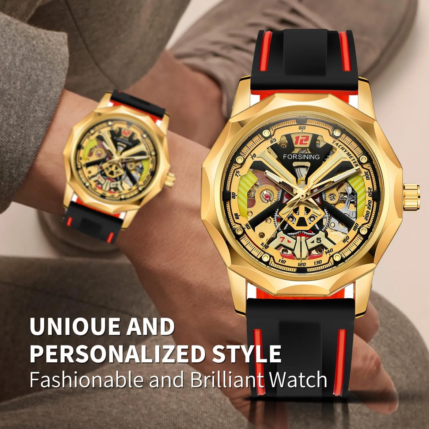 Watches for Men with Luxury Big Face telescope Waterproof 3D Mens Wristwatch Analog Dress Stainless Steel Man Watch Gute Mens Watches, Mechanical Skeleton 