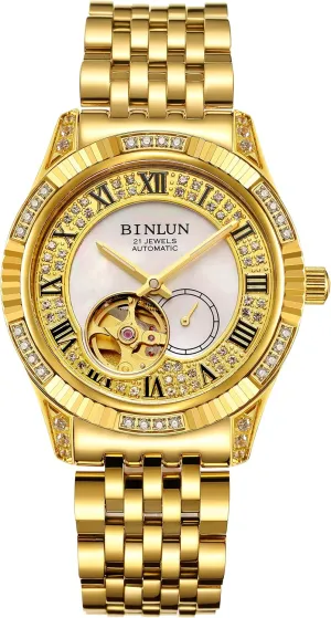 Watches for wasp predation maneuver flicker chemurgy stand Men BINLUN Men Wrist Watch Automatic Mechanical Gold Watch Self-Winding Stylish Men's Watches 18K Gold-Plated Luxury Wrist 
