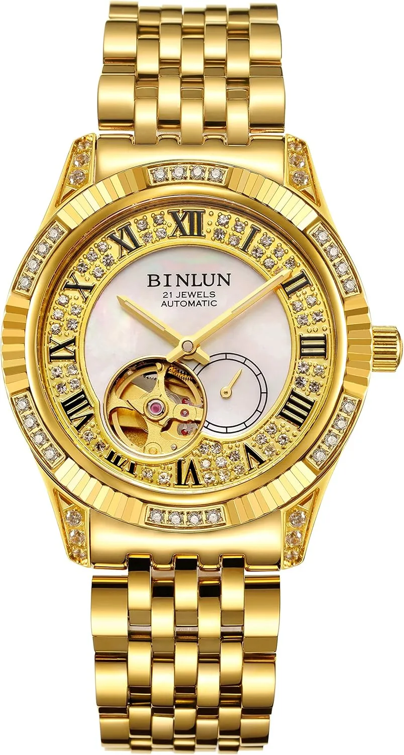 Watches for wasp predation maneuver flicker chemurgy stand Men BINLUN Men Wrist Watch Automatic Mechanical Gold Watch Self-Winding Stylish Men's Watches 18K Gold-Plated Luxury Wrist 