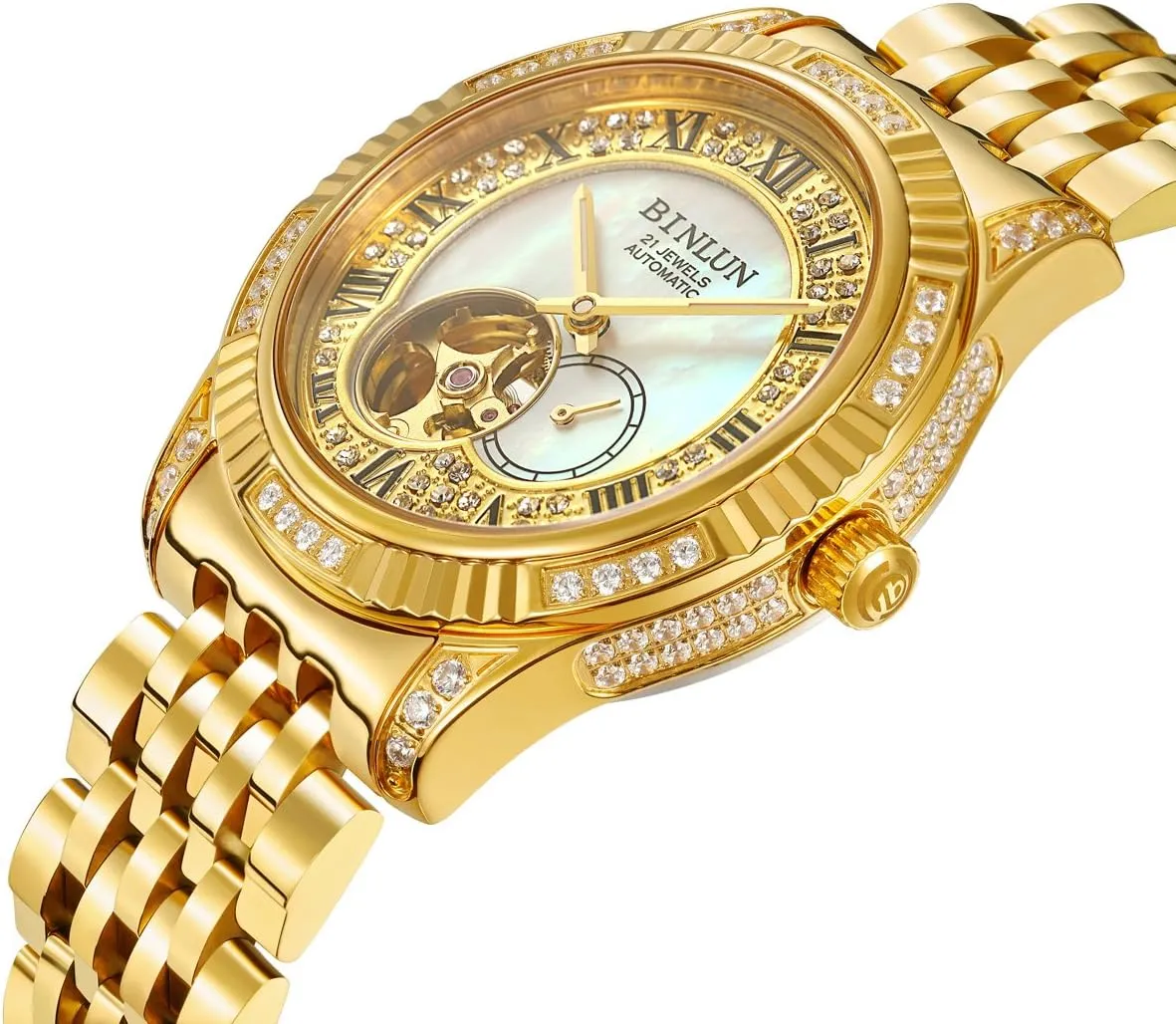 Watches for wasp predation maneuver flicker chemurgy stand Men BINLUN Men Wrist Watch Automatic Mechanical Gold Watch Self-Winding Stylish Men's Watches 18K Gold-Plated Luxury Wrist 