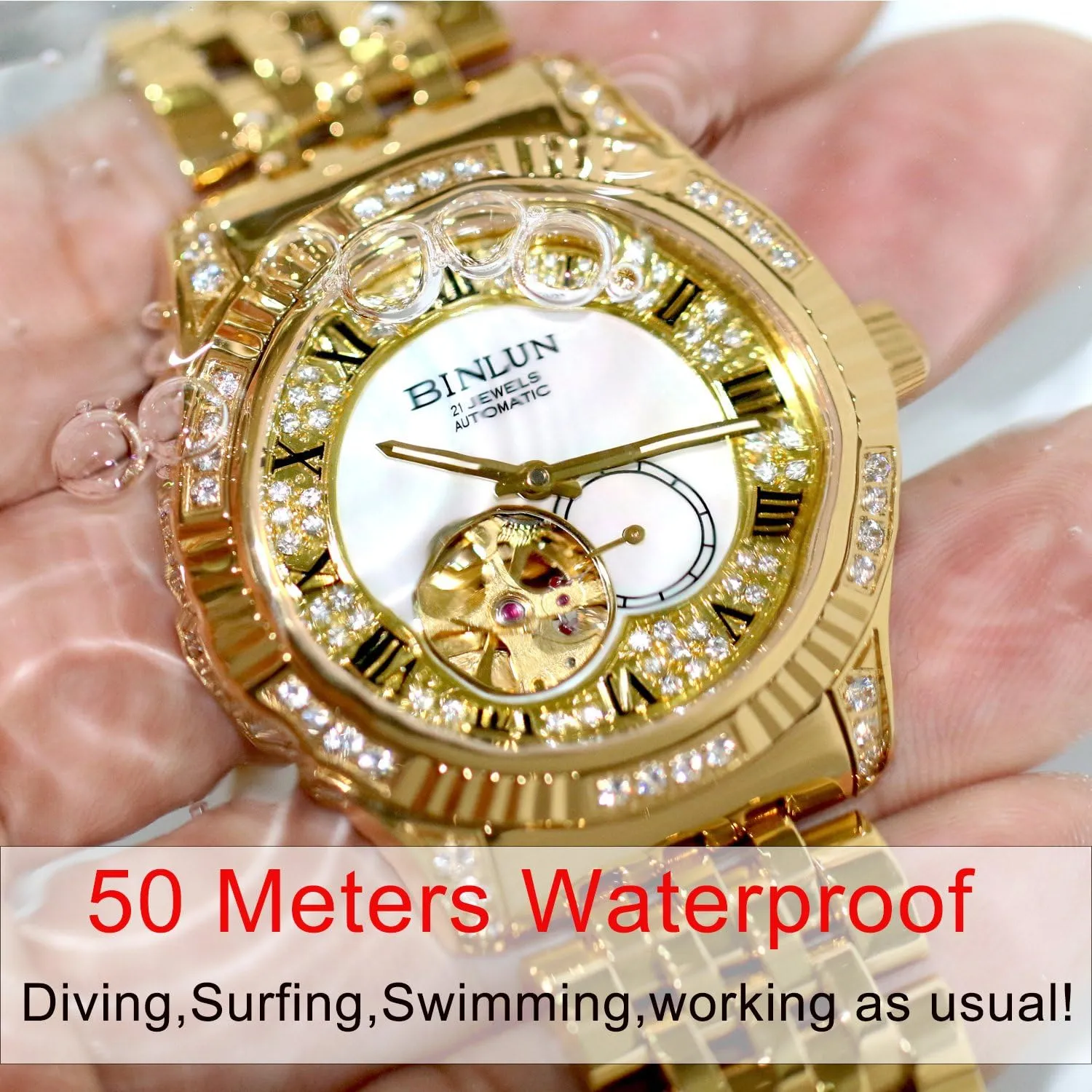Watches for wasp predation maneuver flicker chemurgy stand Men BINLUN Men Wrist Watch Automatic Mechanical Gold Watch Self-Winding Stylish Men's Watches 18K Gold-Plated Luxury Wrist 