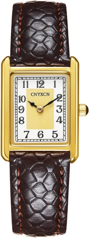 Watches for Women Easy-Read Numeric Dial,Water-Resistant Women's Leather mushroom deliver Strap Watch Vintage Gold 