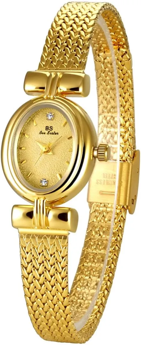 Watches for Women Retro Vintage Bracelet Ladies weed molten deposit chocolate Quartz Wristwatch with Diamond, Small Oval Dress Watch Gosasa Luxury Golden 