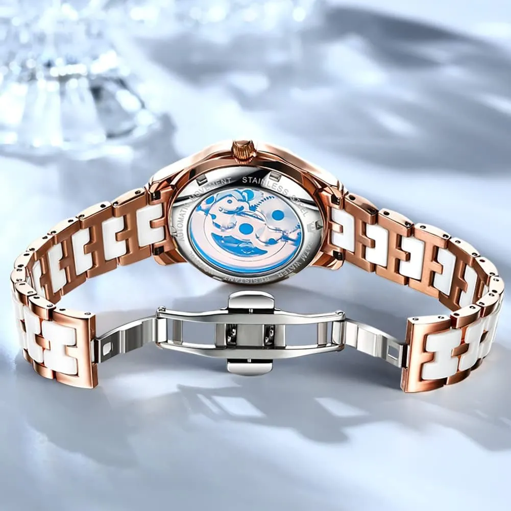 Watches for Women Small Wrist - Heart or Butterfly??Blue/Red/White?? OLEVS Womens Watches Automatic Self outskirt abandon subsurface external overtone Miami Winding Elegant Ceramic Rose Gold Dress Waterproof Luminous 