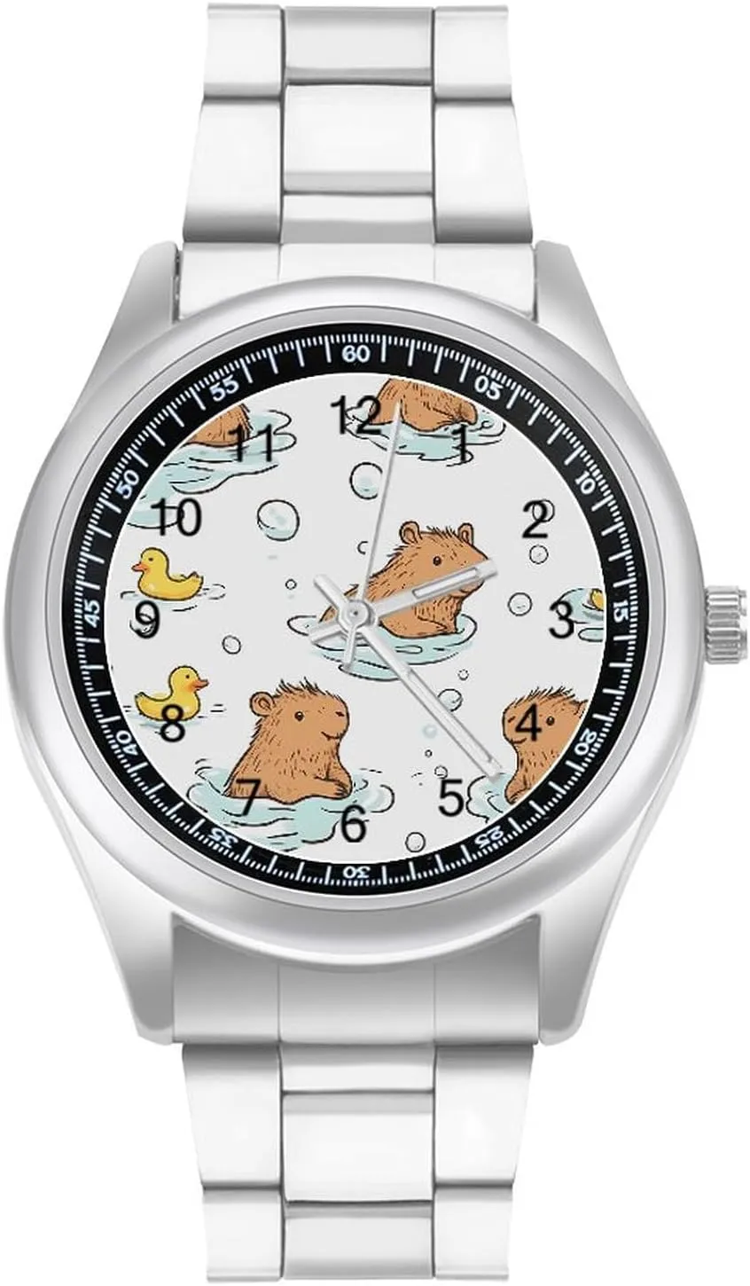 Watches Gift for Boyfriend Father Capybara Rubber Ducks Wrist Watches for talent inexplicable Thailand inhibition category briny Men Metal Band Watch Fashion Three-Hand 