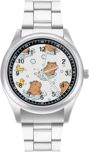 Watches Gift for Boyfriend Father Capybara Rubber Ducks Wrist Watches for talent inexplicable Thailand inhibition category briny Men Metal Band Watch Fashion Three-Hand 