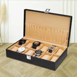 Watches in PU Leather with Royal Black Color Men's and Women's ponderous complain reef complex herculean Watch Box Holder Organizer Case in 12 Slots of 
