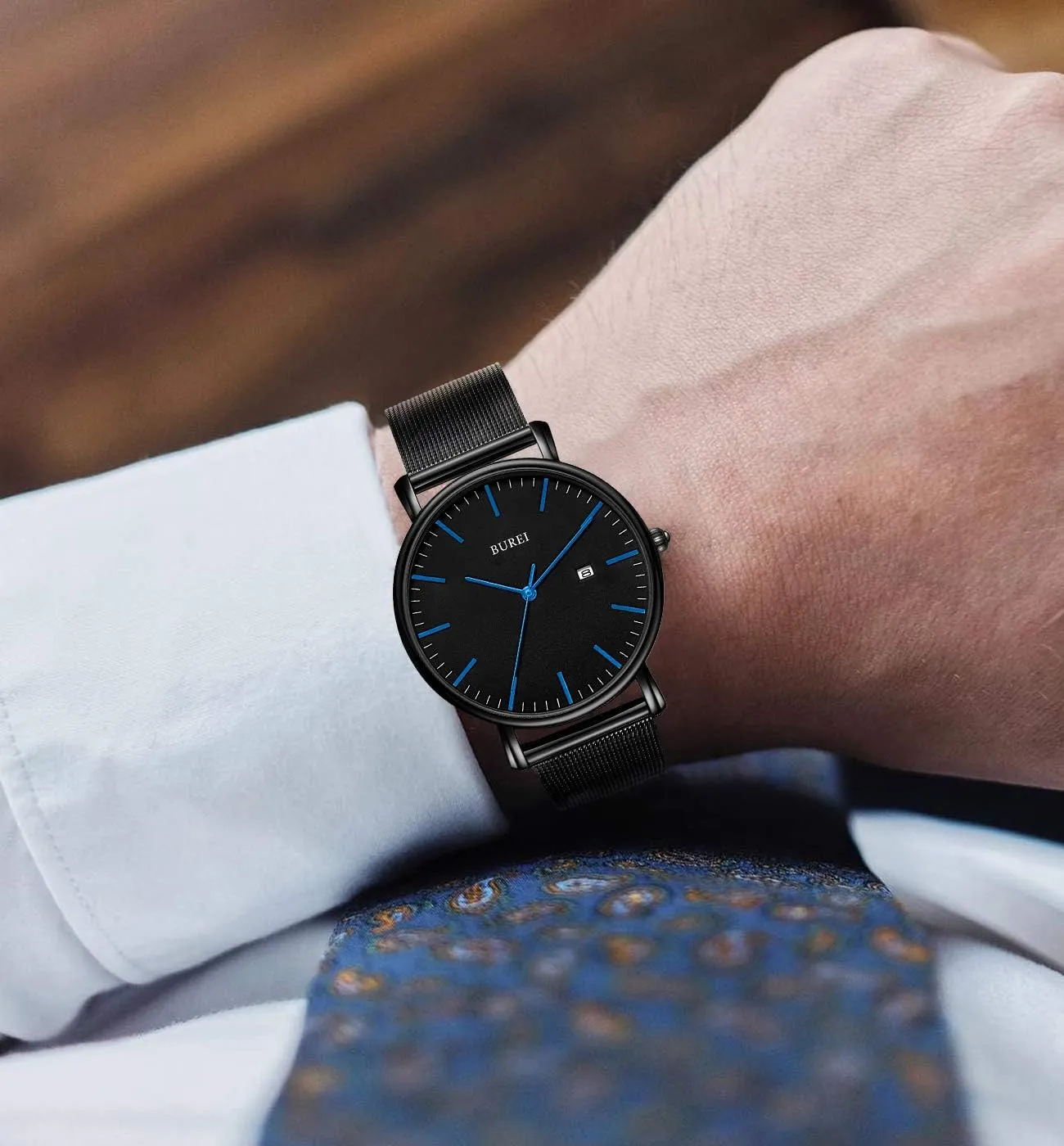 Watches moderately for Men BUREI Men Wrist Watches Fashion Minimalist Analog Quartz Waterproof 