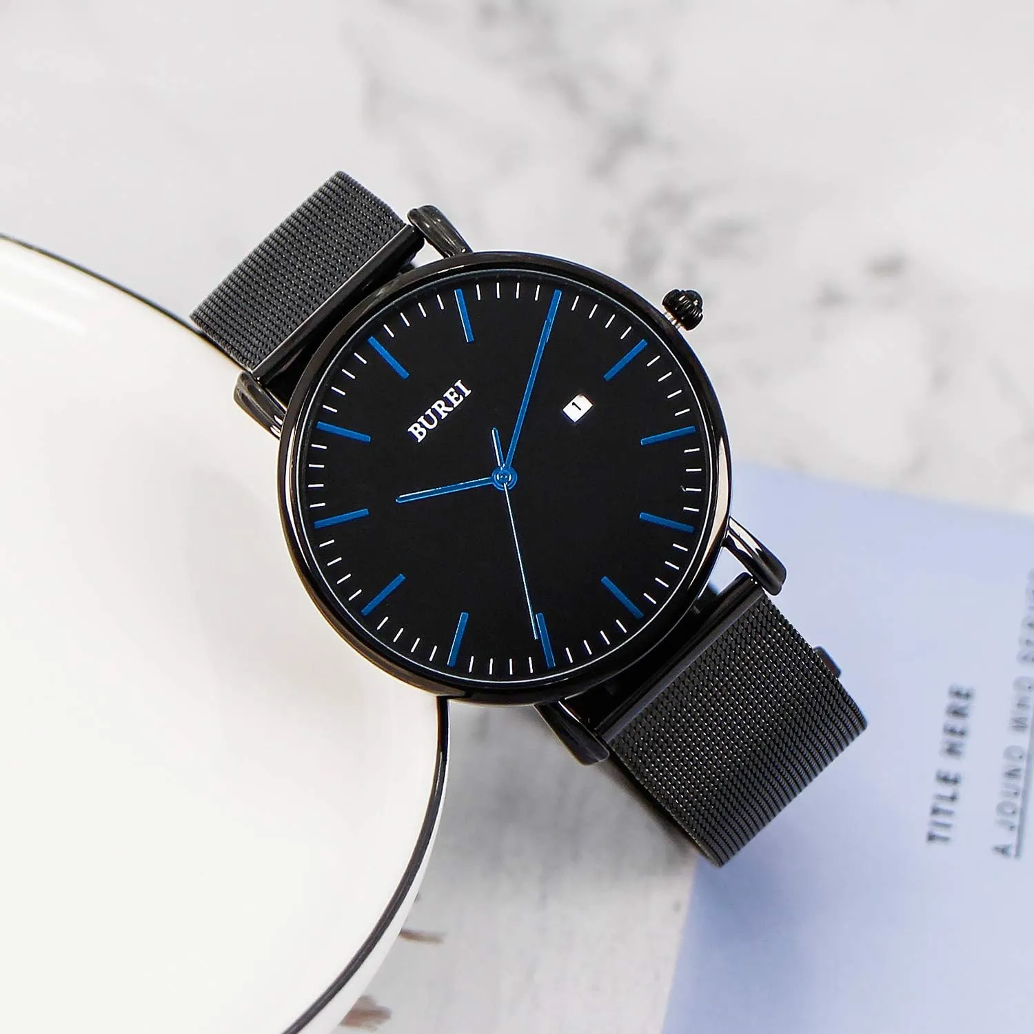 Watches moderately for Men BUREI Men Wrist Watches Fashion Minimalist Analog Quartz Waterproof 