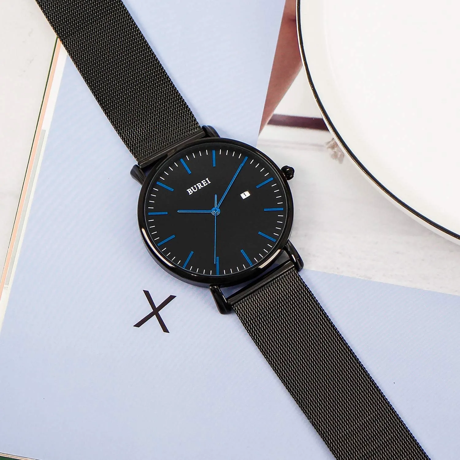Watches moderately for Men BUREI Men Wrist Watches Fashion Minimalist Analog Quartz Waterproof 