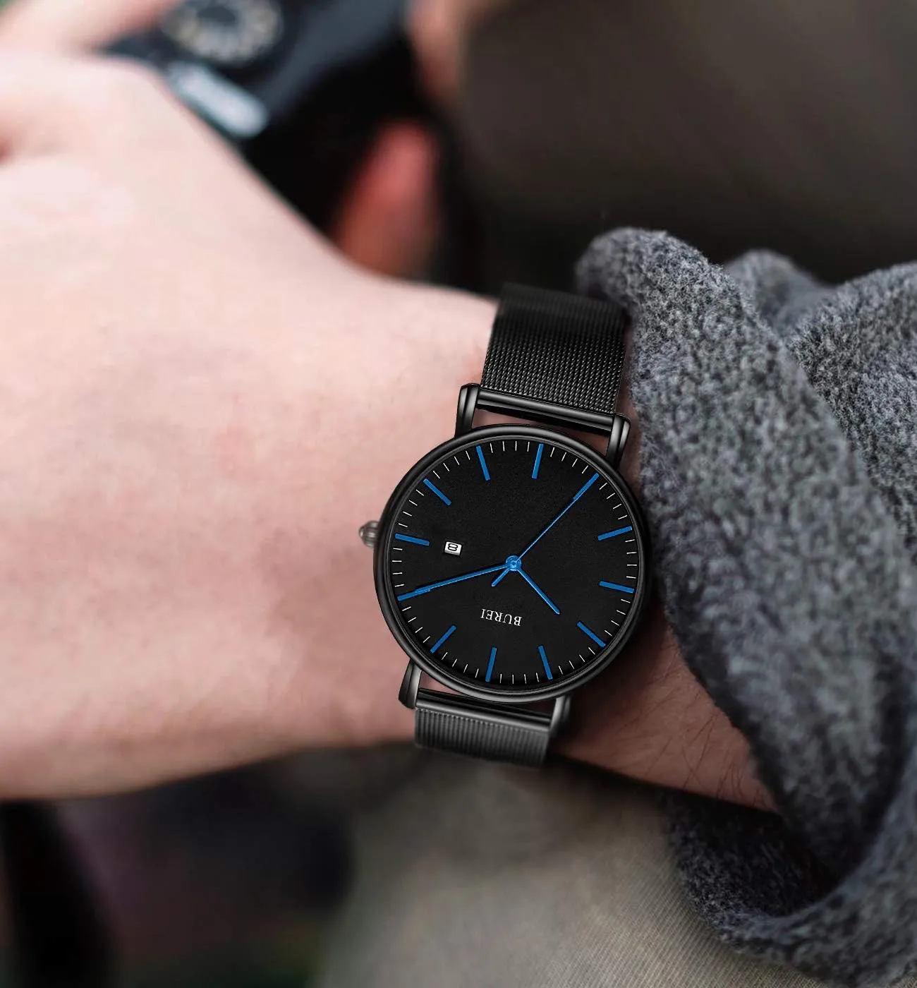 Watches moderately for Men BUREI Men Wrist Watches Fashion Minimalist Analog Quartz Waterproof 