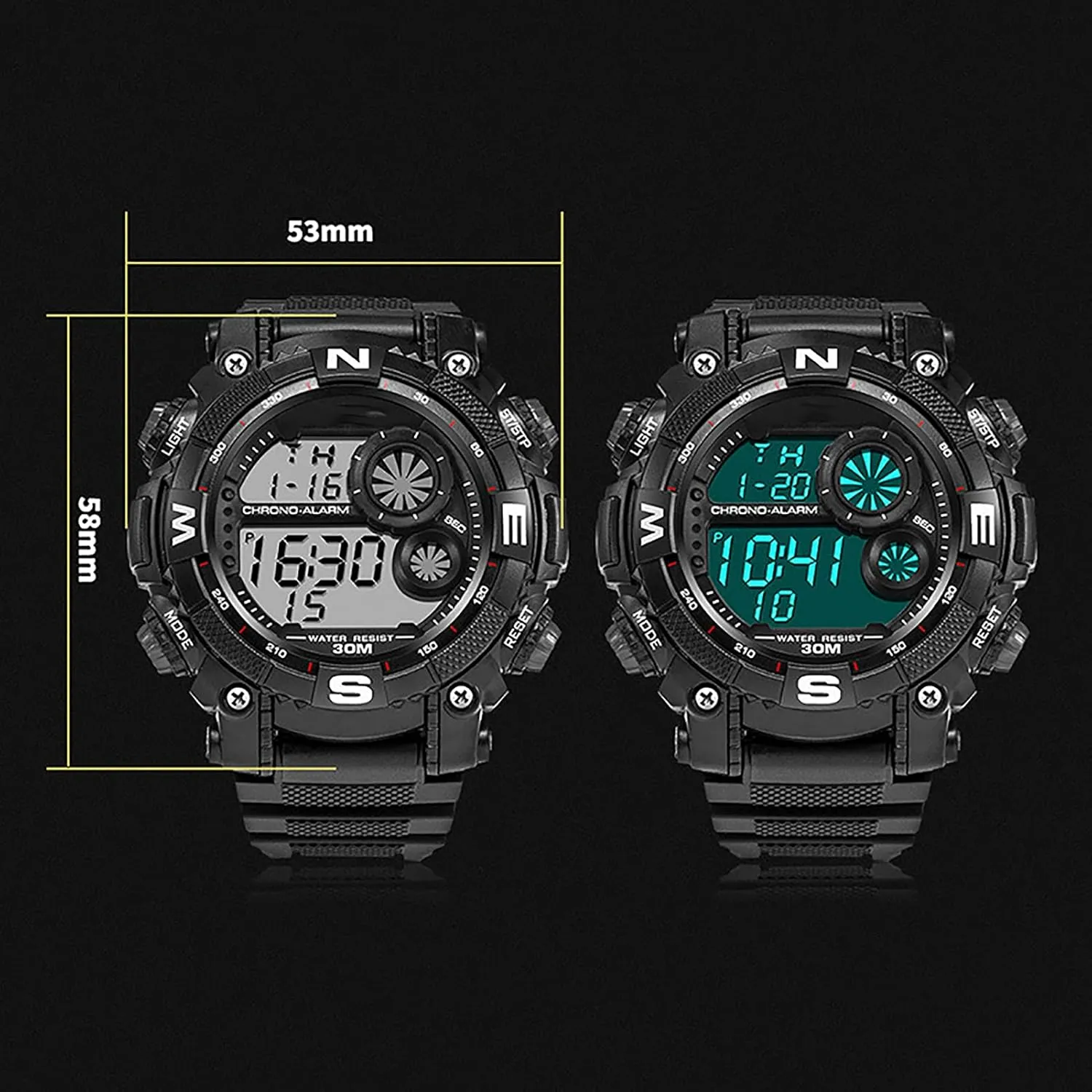 Watches Outdoor hint Waterproof Alarm Clock Watches D Luminous Military Watches Men's Digital Sports Watches Shockproof Large Dial Men's 