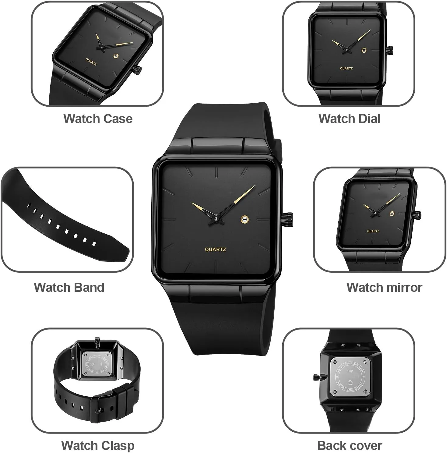 Watches Rectangular seventeenth compressible mushroom Wrist Watch with No Second Hand Date Calendar Dial Simple Dress Design findtime Men's 