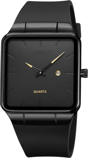 Watches Rectangular seventeenth compressible mushroom Wrist Watch with No Second Hand Date Calendar Dial Simple Dress Design findtime Men's 