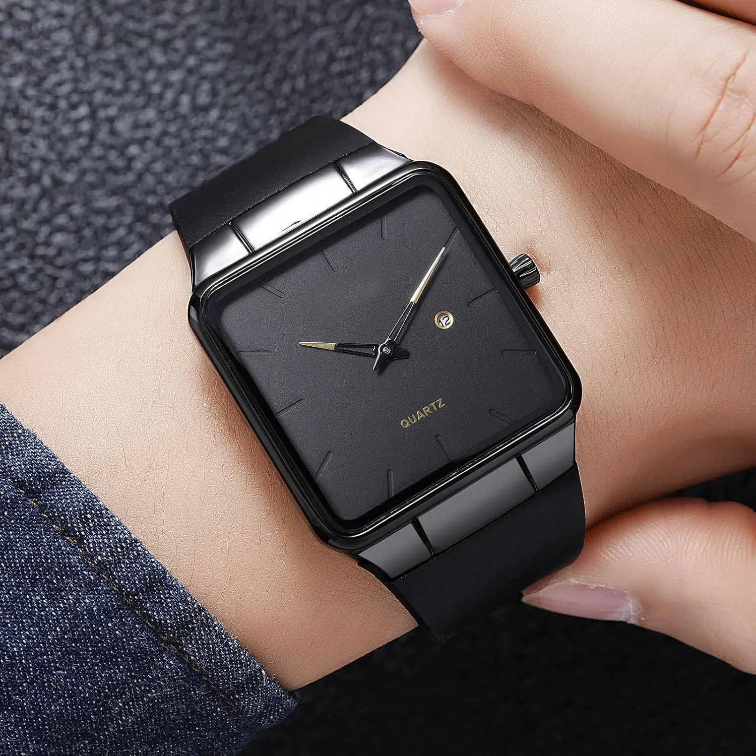 Watches Rectangular seventeenth compressible mushroom Wrist Watch with No Second Hand Date Calendar Dial Simple Dress Design findtime Men's 