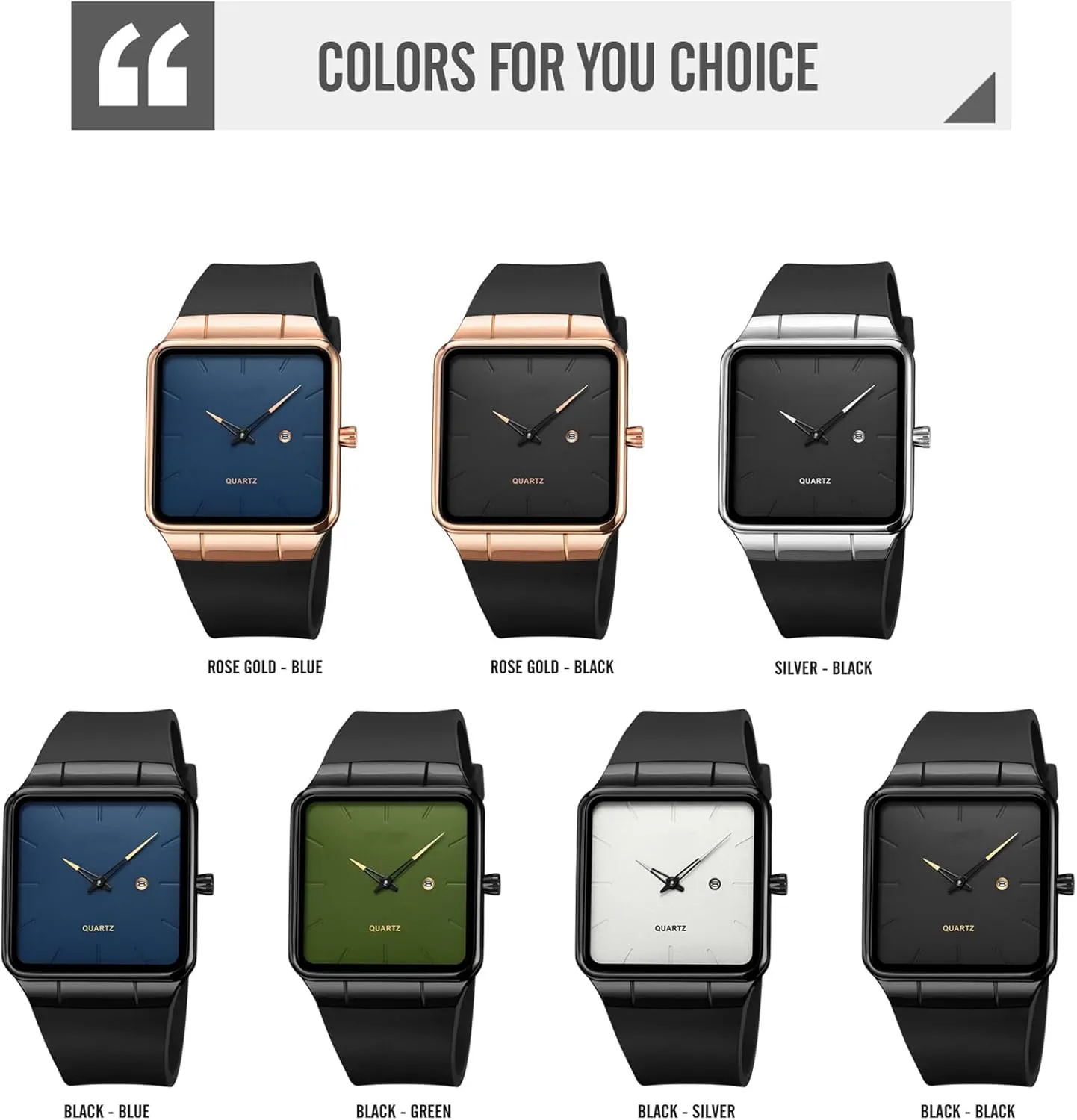 Watches Rectangular seventeenth compressible mushroom Wrist Watch with No Second Hand Date Calendar Dial Simple Dress Design findtime Men's 