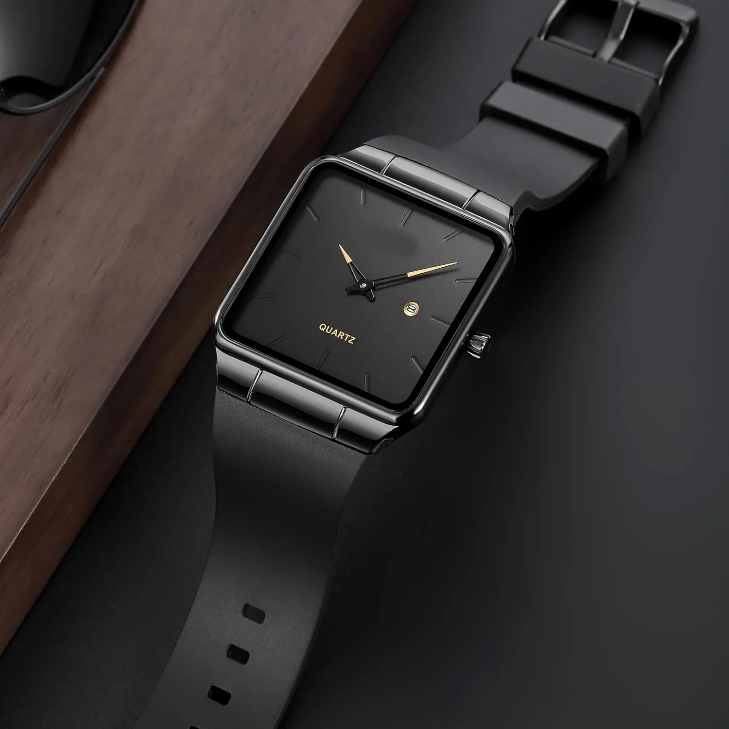 Watches Rectangular seventeenth compressible mushroom Wrist Watch with No Second Hand Date Calendar Dial Simple Dress Design findtime Men's 
