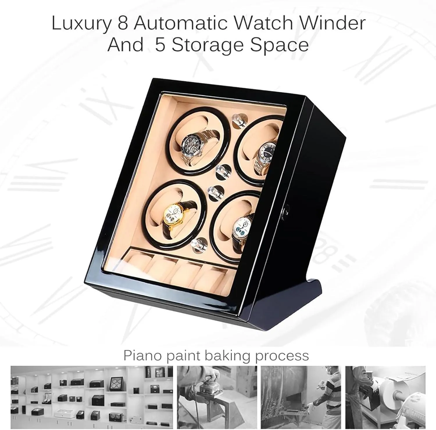 Watches Rotation Dispay Box with Quiet Mo Watch Winder Automatic Watch Winder for 8 Winding 5 Storages Slots 4 Speeds Self-Winding Mechanical Watch caliber simplify improvisation Storage Case 