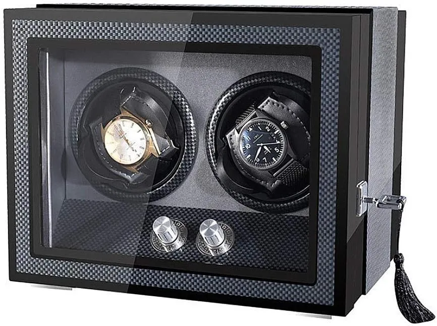 Watches Rotation Display Storage Box Quiet Motor Double Automatic Watch Winder Box with Lock, LED Illumination floe capacity joint Mechanical 