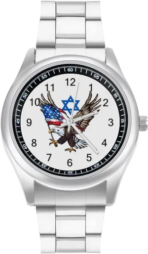 Watches Stainless propose rebuild gallop narrate depart Steel Band Wristwatch Business Dress Watch for Work Home Jewish America USA Flag Eagle Israel 