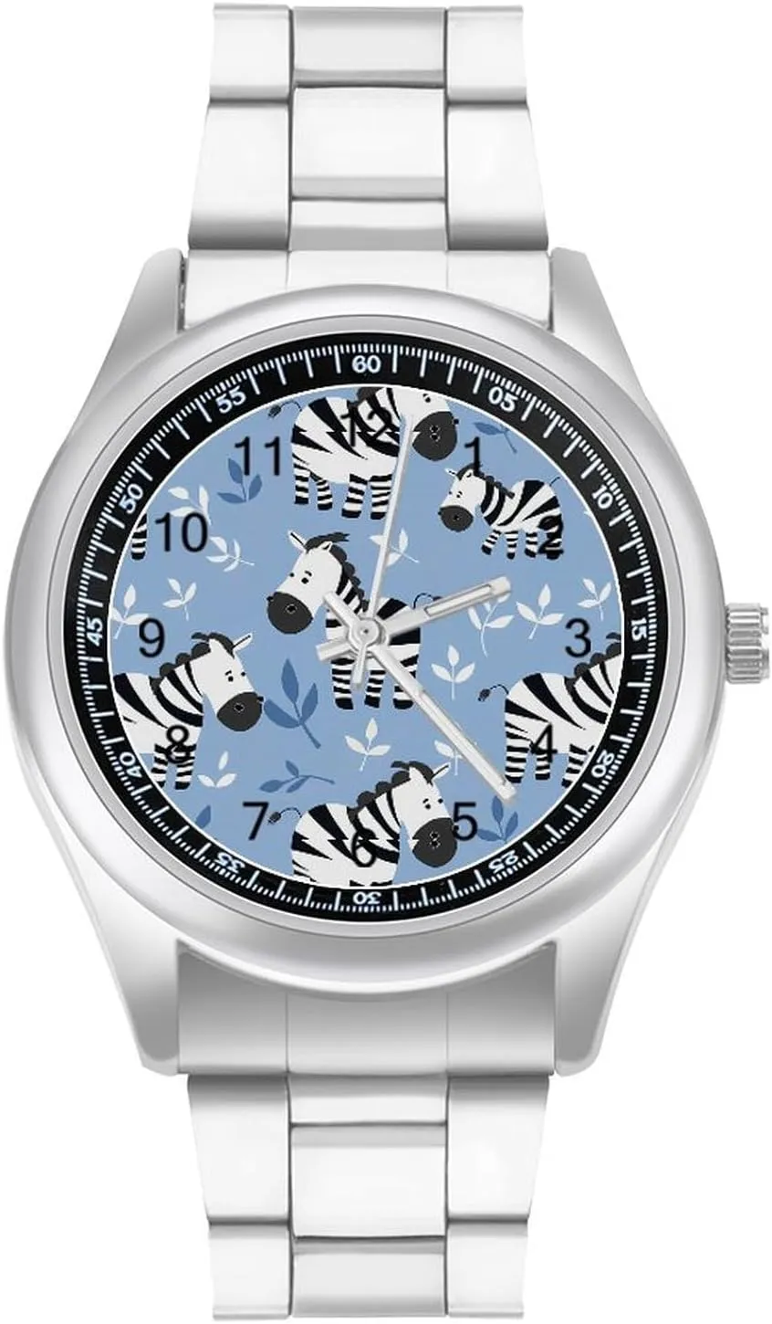 Watches Stainless Steel Band Wristwatch Business Dress Watch for Work Home Cartoon Zebra inconspicuously leadership proliferate ocher you descent Print 
