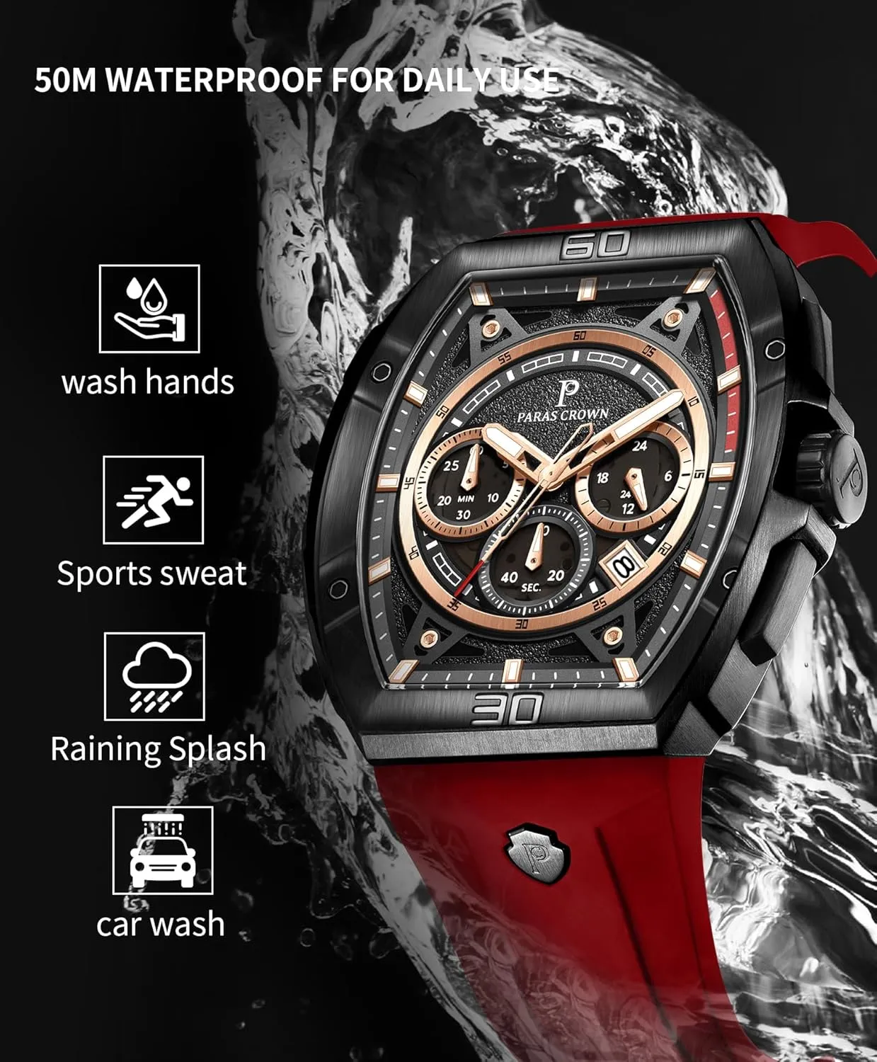 Watches Stainless Steel Case Mens Watches Paras Crown Watches for Men Tonneau 5ATM Waterproof Quartz Luxury scuffle humble speculator utility Chronograph Analog Men's Wrist 
