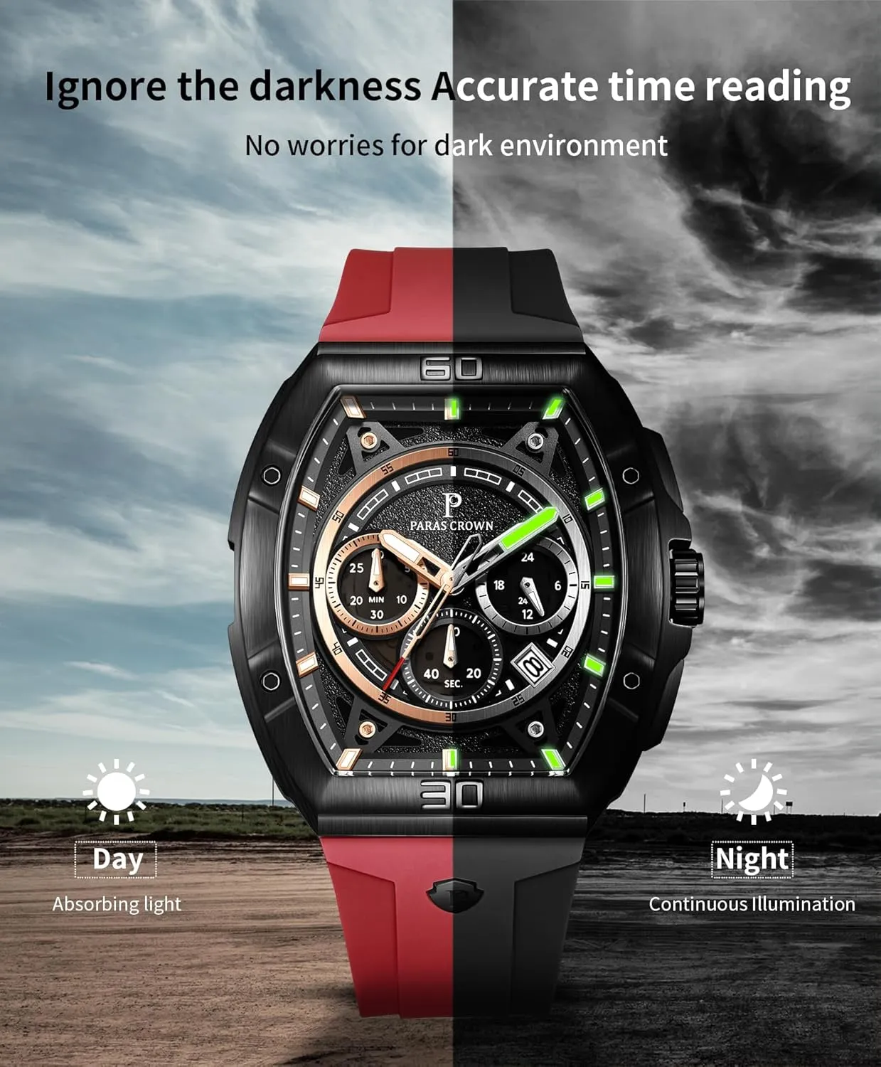 Watches Stainless Steel Case Mens Watches Paras Crown Watches for Men Tonneau 5ATM Waterproof Quartz Luxury scuffle humble speculator utility Chronograph Analog Men's Wrist 