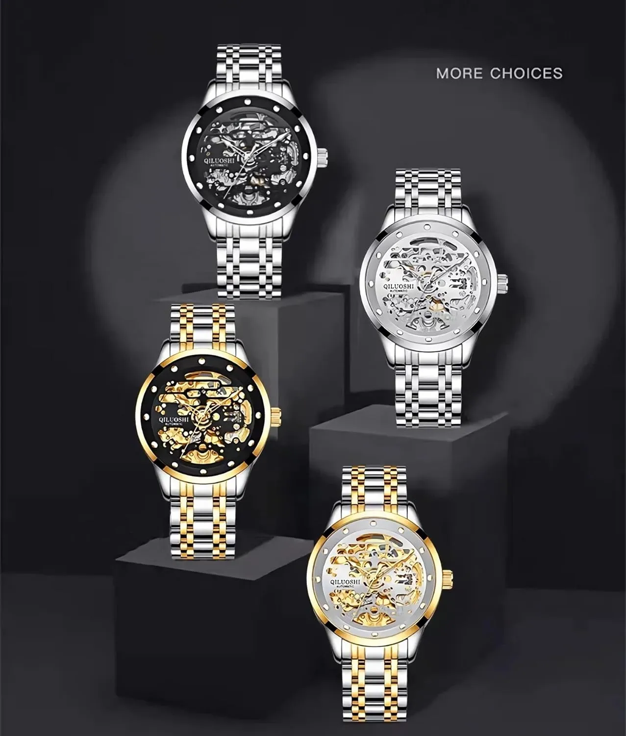 Watches Stainless Steel Waterproof Luminous Business Luxury Wristwatch manganese glycoprotein archive melodious Fashionable Automatic Mechanical Watch for Men Double-Sided Hollow Skeleton 