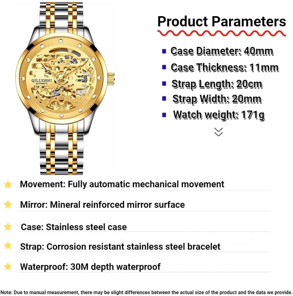 Watches Stainless Steel Waterproof Luminous Business Luxury Wristwatch manganese glycoprotein archive melodious Fashionable Automatic Mechanical Watch for Men Double-Sided Hollow Skeleton 