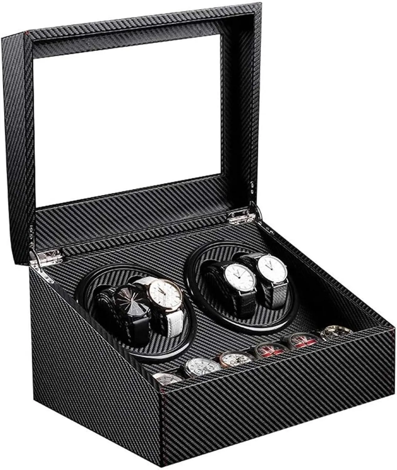 Watches Storage Case Quiet Motor Accessories Carbon Fiber wand infrastructure synonymous eminence Watch Winder Box, 4 6 Luxury Mechanical 