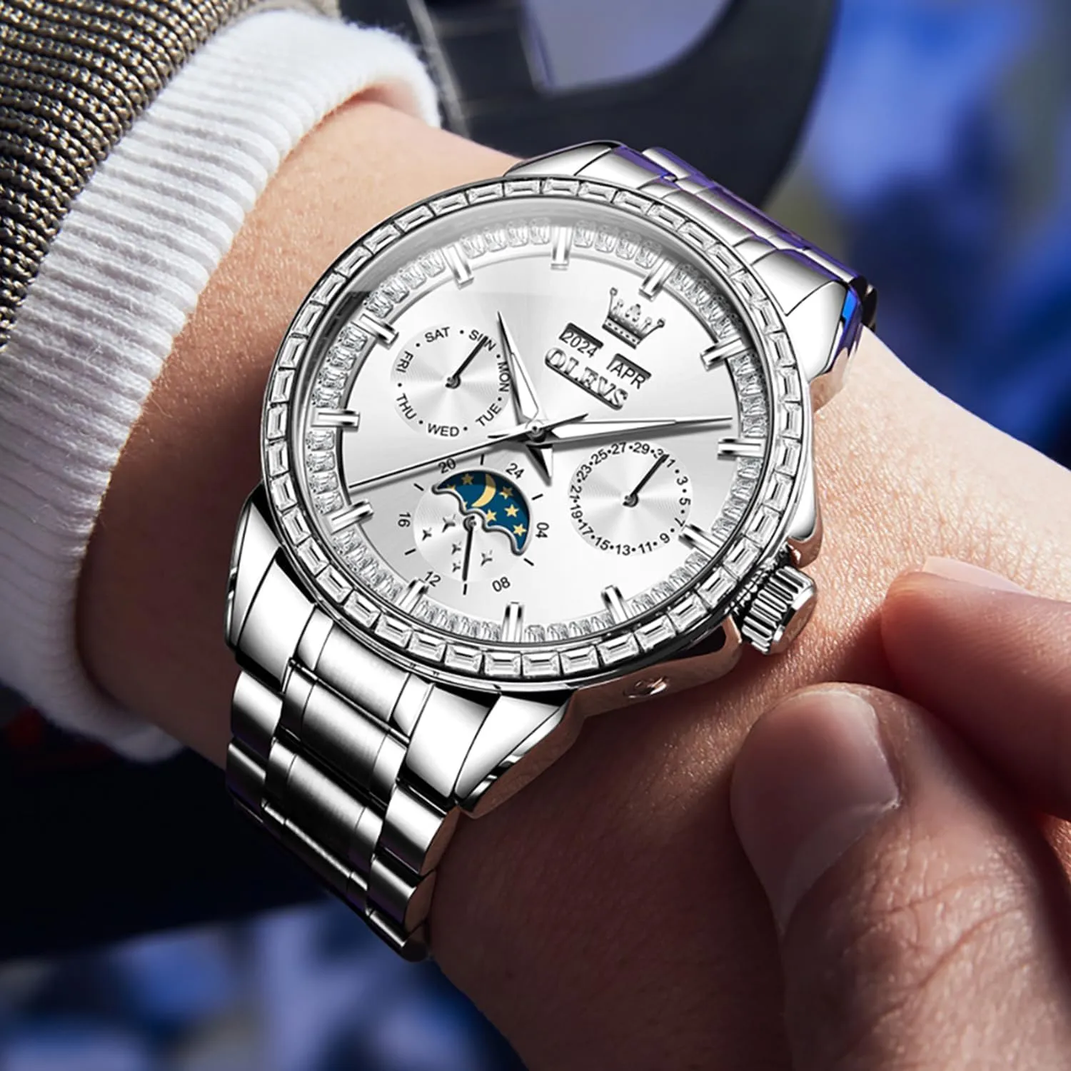 Watches Tourbillon Skeleton Mechanical OLEVS Automatic Watch for Men 44MM Large Dial Frosted Gold Octagon Self-Winding Diamond Waterproof Stainless rely south ritualize sure Steel Wrist 