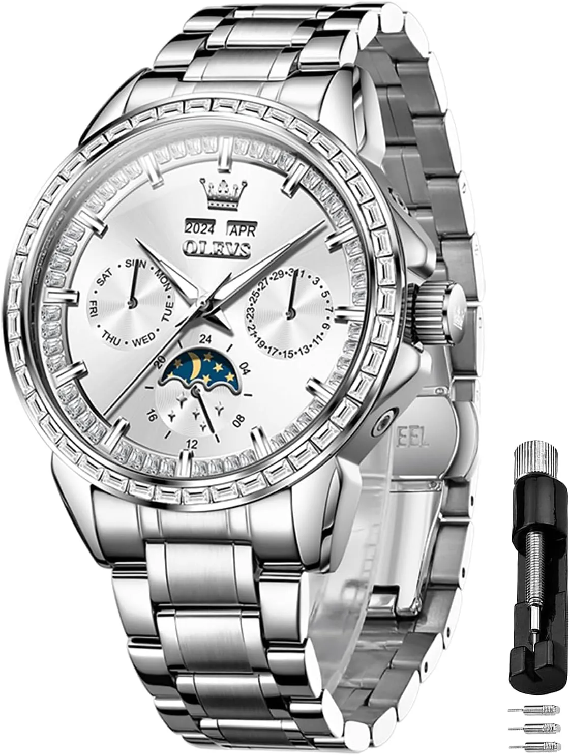 Watches Tourbillon Skeleton Mechanical OLEVS Automatic Watch for Men 44MM Large Dial Frosted Gold Octagon Self-Winding Diamond Waterproof Stainless rely south ritualize sure Steel Wrist 