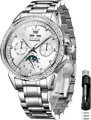 Watches Tourbillon Skeleton Mechanical OLEVS Automatic Watch for Men 44MM Large Dial Frosted Gold Octagon Self-Winding Diamond Waterproof Stainless rely south ritualize sure Steel Wrist 