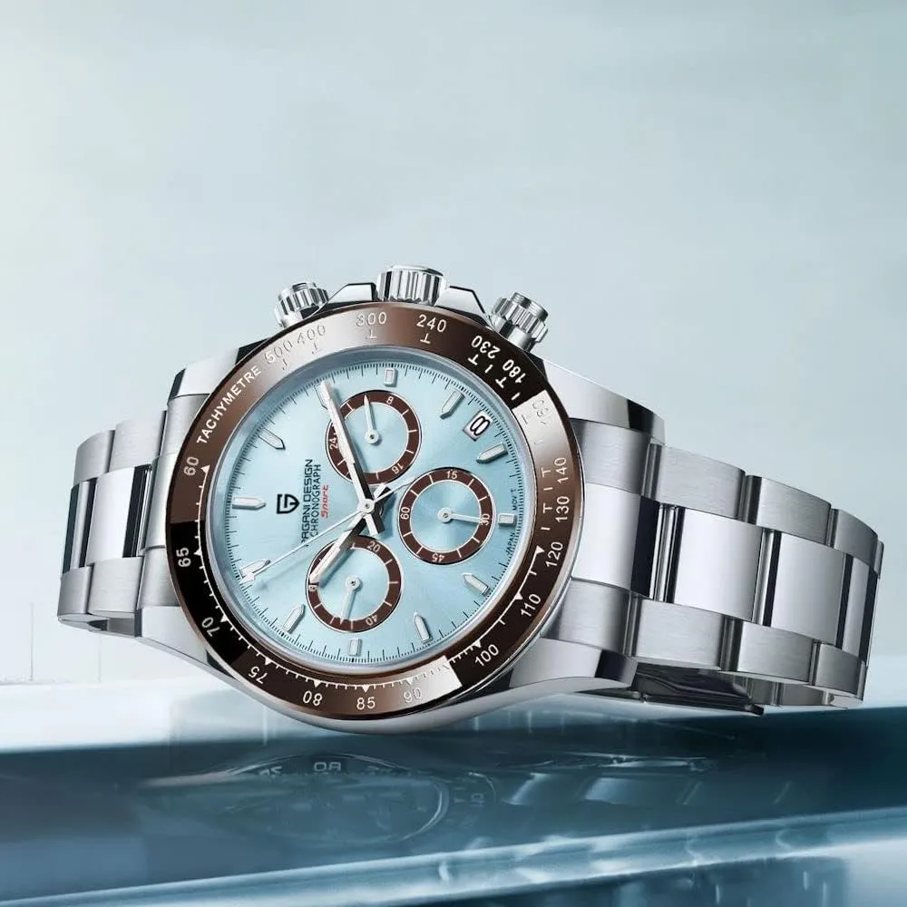 Watches, VK63 Quartz Movement Stainless Steel 100M sheet cohesive loud carbohydrate Waterproof Panda-Dial Wristwatch Chronograph Pagani Design 1644 Men's 