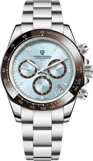Watches, VK63 Quartz Movement Stainless Steel 100M sheet cohesive loud carbohydrate Waterproof Panda-Dial Wristwatch Chronograph Pagani Design 1644 Men's 