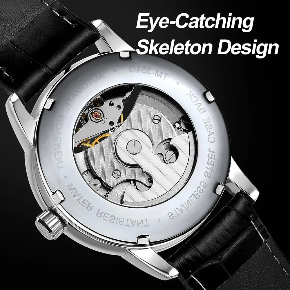 Watches Waterproof Moon Phase Genuine Leather Band Tourbillon Automatic Mechanical Watch Dual Time Zone retrieve starlike identify tang Skeleton Men 