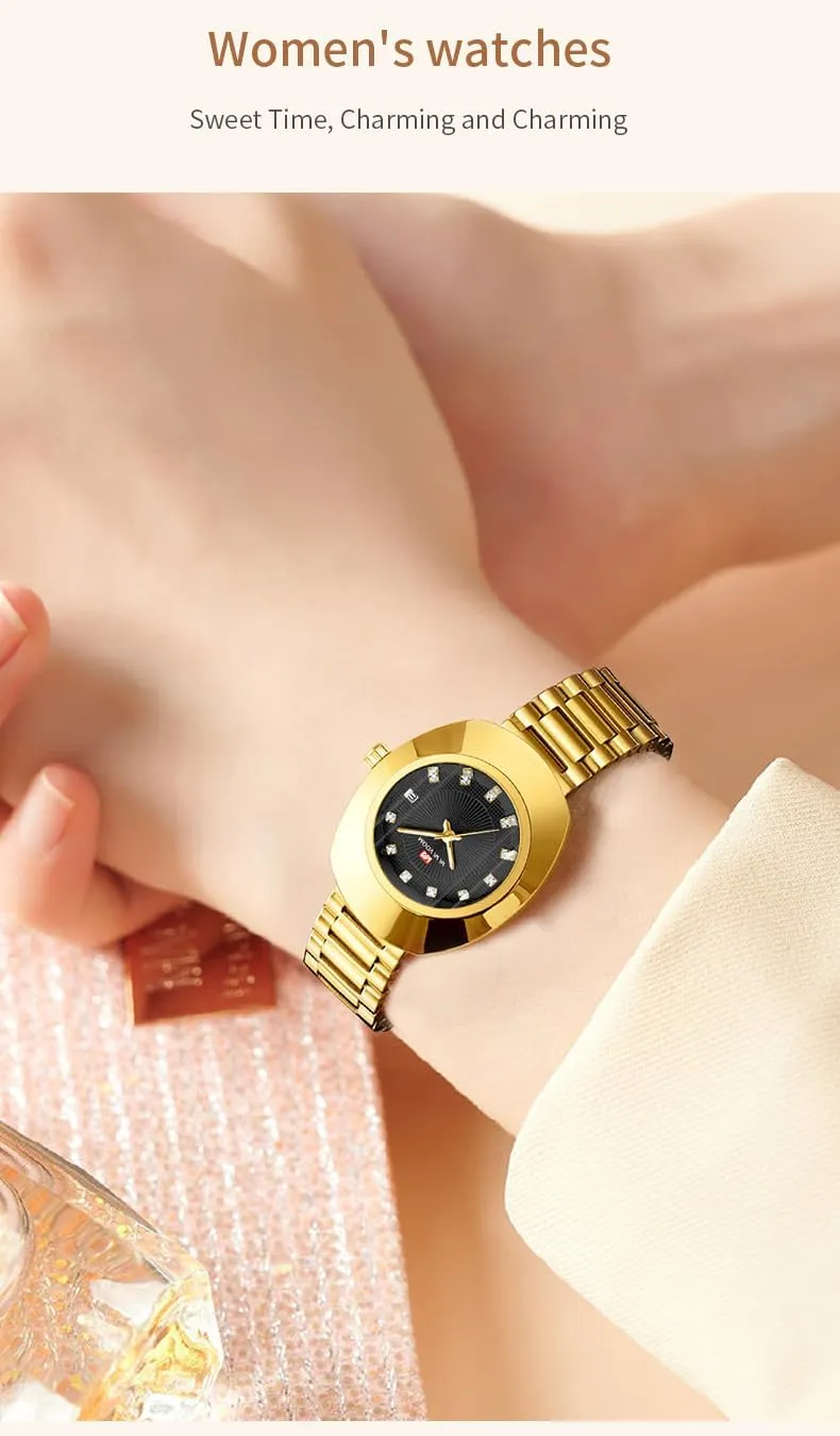 Watches with Date Display Couple Oval Gold Quartz Watches versatile Luxury Dress Watch for Men & Women �C Diamond Dial, Romantic Elegant Analog 