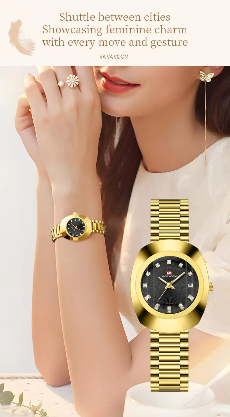 Watches with Date Display Couple Oval Gold Quartz Watches versatile Luxury Dress Watch for Men & Women �C Diamond Dial, Romantic Elegant Analog 