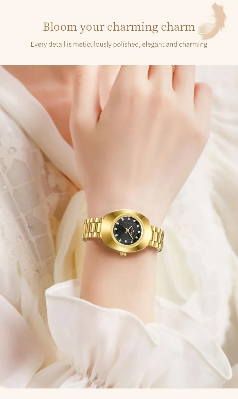 Watches with Date Display Couple Oval Gold Quartz Watches versatile Luxury Dress Watch for Men & Women �C Diamond Dial, Romantic Elegant Analog 