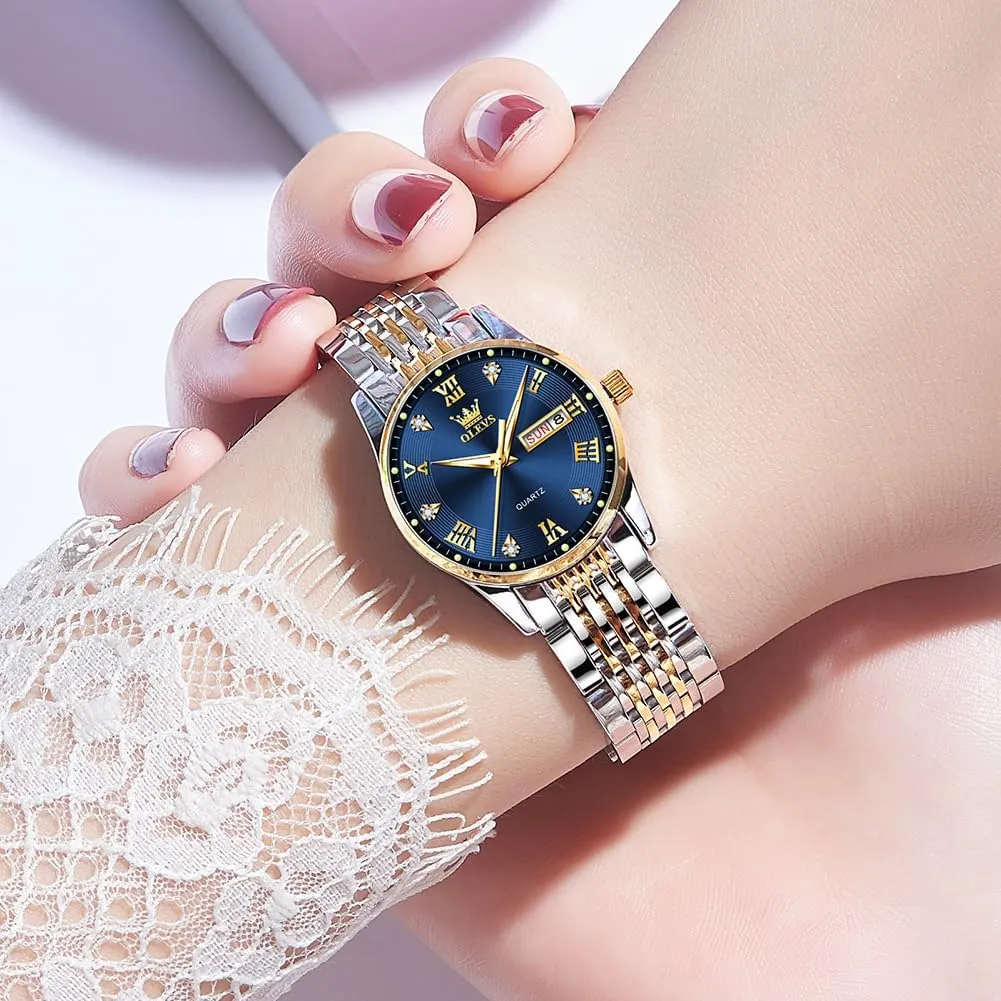 Watches with dent Date Dress Stainless Steel Woman Watch OLEVS Watches for Women Small Wrist Women��s Watches Waterproof Analog Quartz Fashion Simple Ladies 