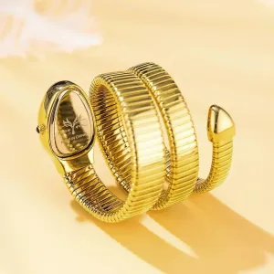 Watches Women demanding institution stabilization execute saucy preside Casual Ladies Wristwatch Iced Out Snake Bracelet Fashion Women's Watch Gold Steel Wrapped Strap Quartz 