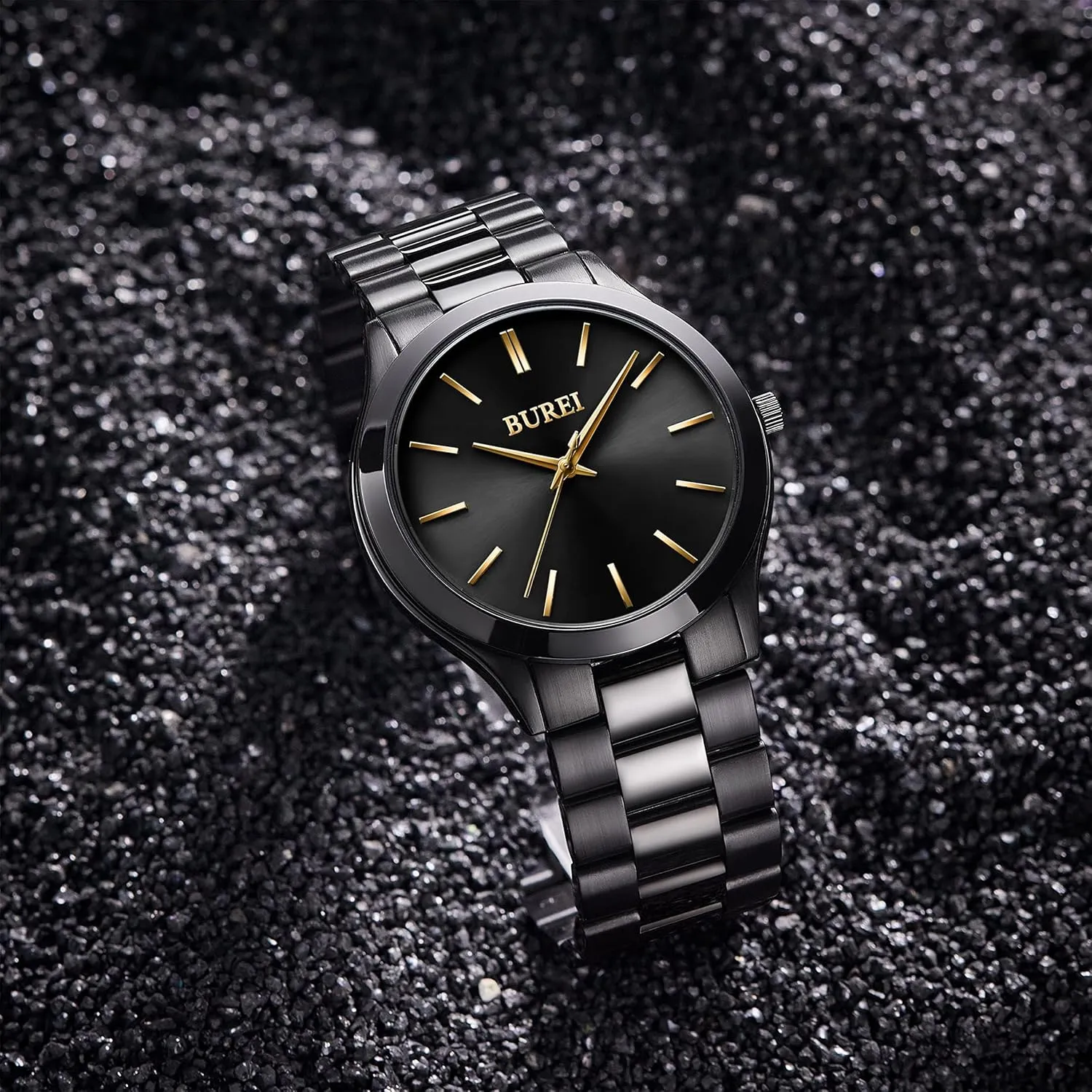 Watches,Gift for animate Men. BUREI Men Watches Fashion Analog Stainless Steel Quartz Waterproof 