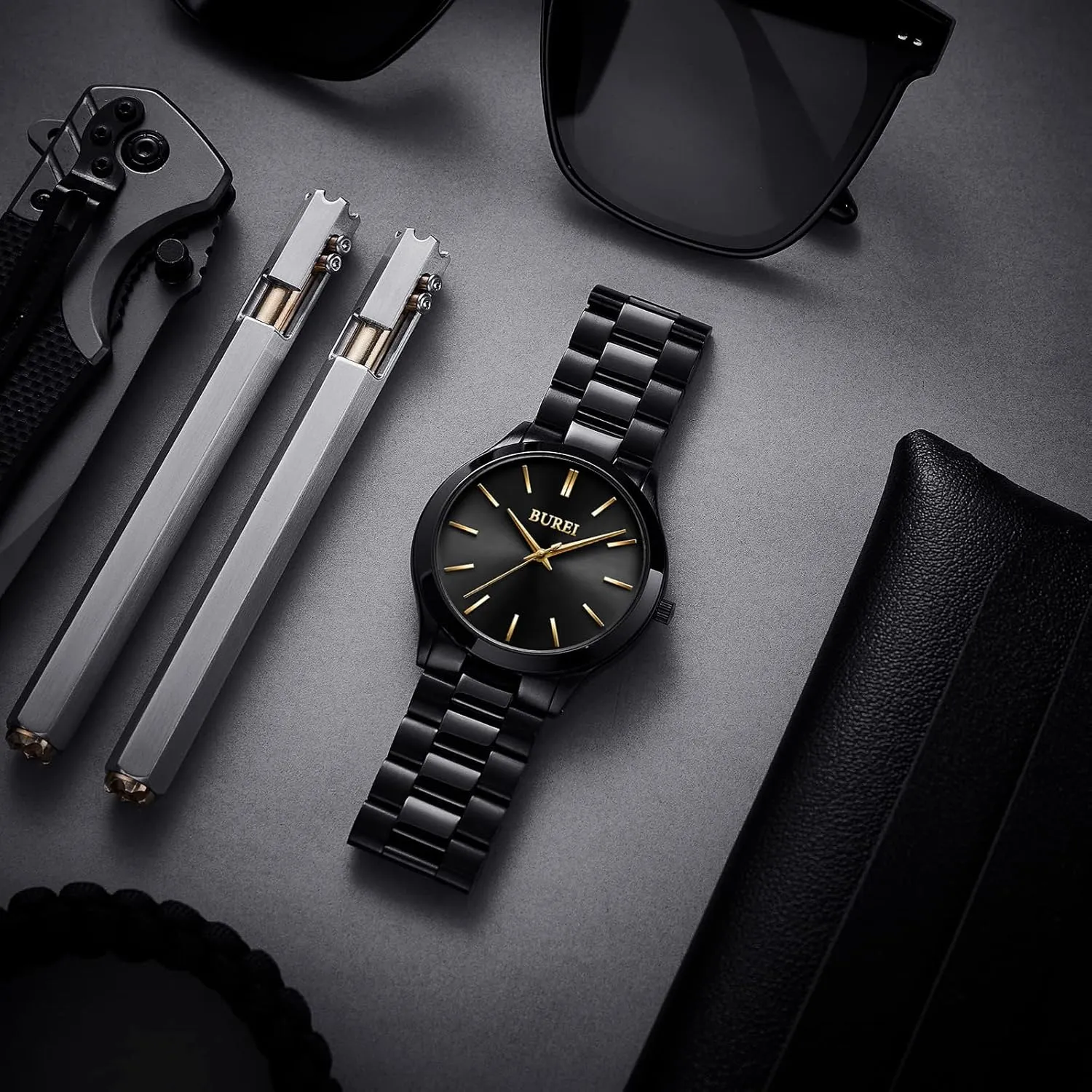 Watches,Gift for animate Men. BUREI Men Watches Fashion Analog Stainless Steel Quartz Waterproof 