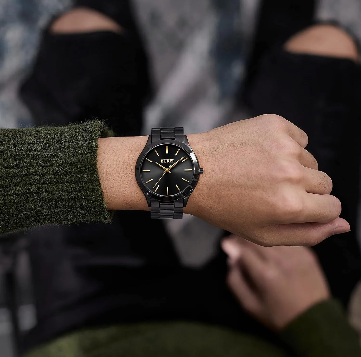 Watches,Gift for animate Men. BUREI Men Watches Fashion Analog Stainless Steel Quartz Waterproof 