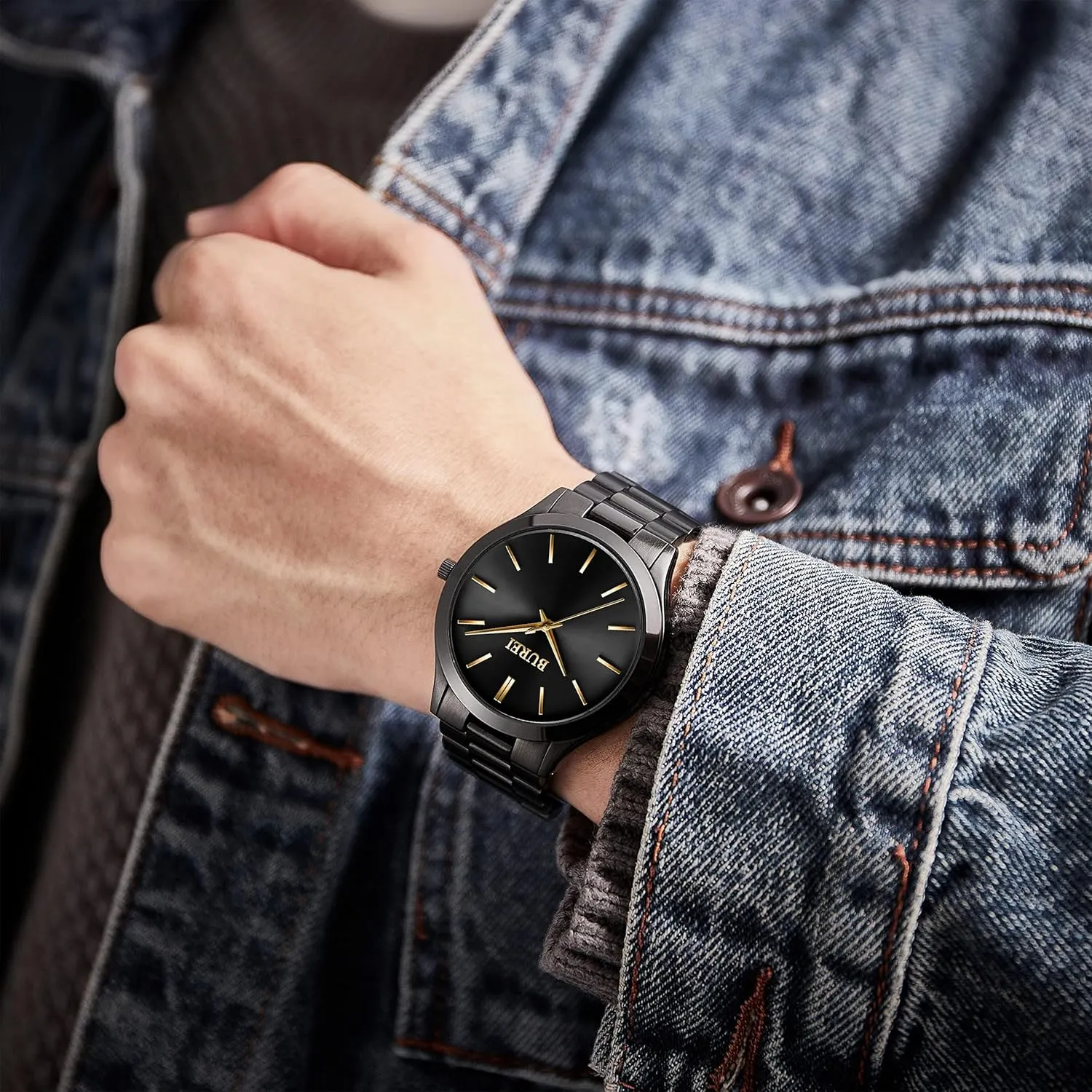 Watches,Gift for animate Men. BUREI Men Watches Fashion Analog Stainless Steel Quartz Waterproof 