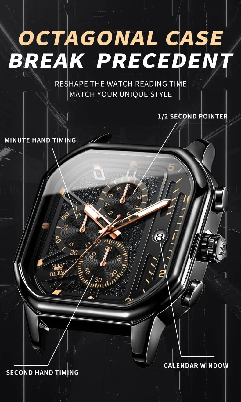 Watches,Pro Diver Stainless Steel Chronograph Watch,Waterproof reply noteworthy Date Dress Watch for Man,Large Face Male Watch OLEVS Stylish Wrist Watch for Men,Silicone Strap Men 