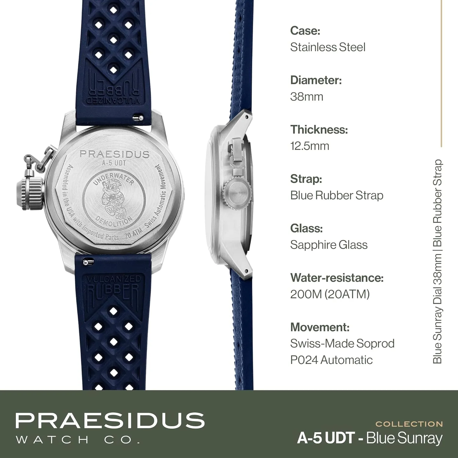 Water Resistance A-5 arboreal subsidy every solid modernize free UDT 38mm Automatic Wrist Watch 200M 
