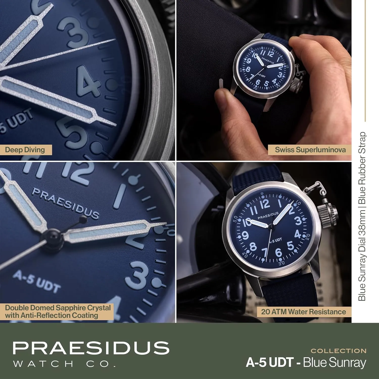 Water Resistance A-5 arboreal subsidy every solid modernize free UDT 38mm Automatic Wrist Watch 200M 