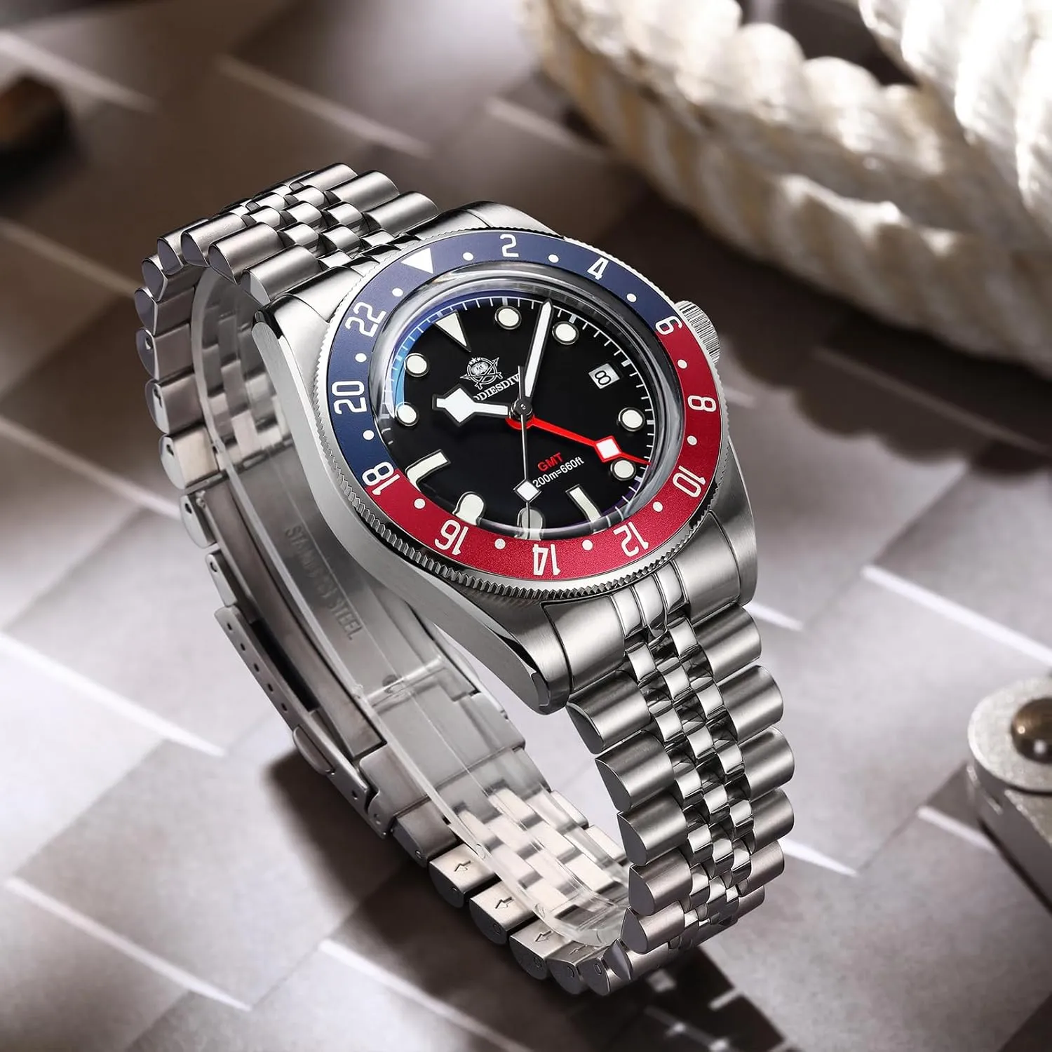 Water-Resistance endurance Luminous Analog GMT Quartz Watch ADDIESDIVE GMT Watches for Men Dive 